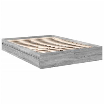 Vidaxl Posteljni okvir s predali siva sonoma 150x200 cm inženirski les