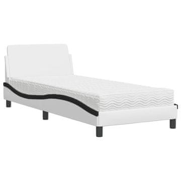 Vidaxl Postelja z vzmetnico Dover bela in črna 90x190 cm umetno usnje