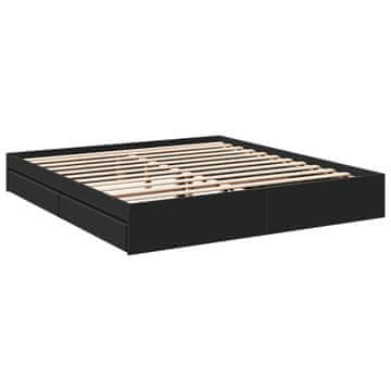 Vidaxl Posteljni okvir s predali črn 200x200 cm inženirski les