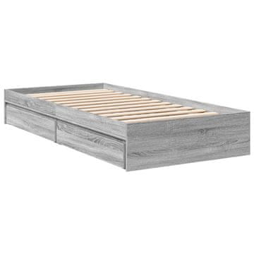 Vidaxl Posteljni okvir s predali siva sonoma 75x190 cm inženirski les