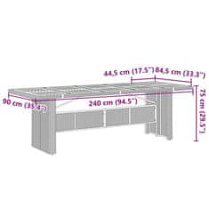 Vidaxl Vrtna miza z leseno akacijevo ploščo siva 240x90x75 cm PE ratan