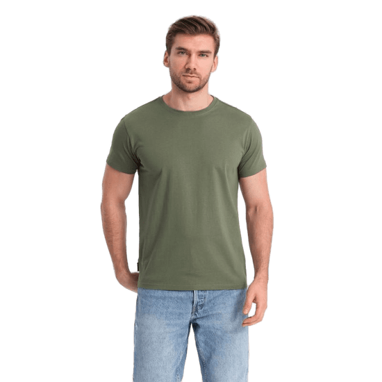 OMBRE Moška klasična bombažna majica BASIC khaki MDN125432