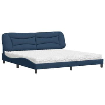 Vidaxl Postelja z vzmetnico Hvar modra 200x200 cm blago