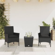 shumee Bistro garnitura 3-delna z blazinami črn poli ratan in steklo