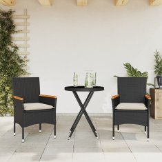 shumee Bistro garnitura 3-delna z blazinami črn poli ratan in steklo