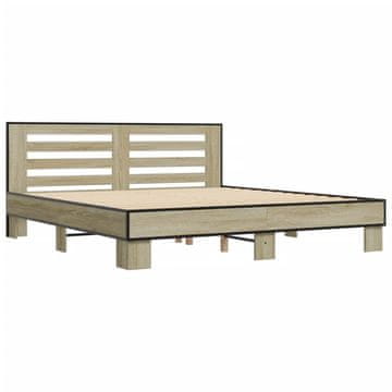 Vidaxl Posteljni okvir sonoma hrast 200x200 cm inž. les in kovina