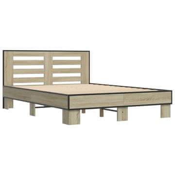 Vidaxl Posteljni okvir sonoma hrast 140x190 cm inž. les in kovina