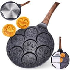 Vilde Granitna ponev za peko palačink in jajc 7 jamic emoji 26cm BLACK&WOOD