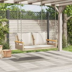Vidaxl Gugalna klop z blazinami bež 109x62x40 cm poli ratan