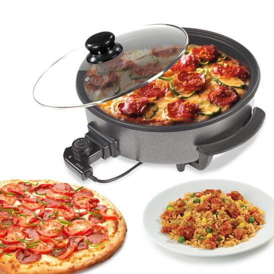 Sogo VEČNAMENSKA PONEV, PONEV, SNEMLJIVA, OKROGLA, 42 CM, GLOBINA 9 CM, STEKLENI POKROV, KAMNITA POVRŠINA - 1500 W, PIZ-SS-10105