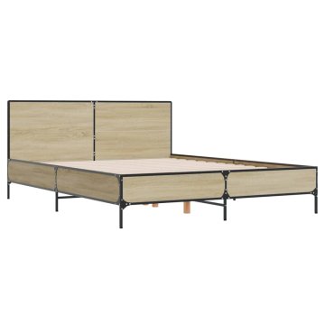Vidaxl Posteljni okvir sonoma hrast 160x200 cm inž. les in kovina