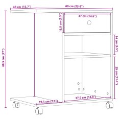 Vidaxl Stojalo za tiskalnik s kolesi rjavi hrast 60x40x68,5 cm