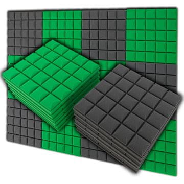 AcuStudio KOMPLET 12 AKUSTIČNIH PANELOV V OBLIKI KONVEKSNE KOCKE, 3 M2, DEBELINA 5 CM - GRAFITNA/ZELENA