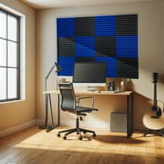 AcuStudio KOMPLET DEKORATIVNIH AKUSTIČNIH PANELOV PIRAMIDA 50X50 CM, DEBELINE 5 CM X 12 (3M2) - GRAFITNA/MODRA