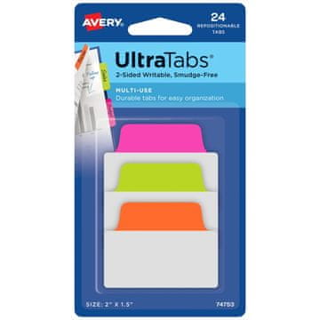 Avery Zweckform samolepilni označevalci strani UltraTabs 74753, 50.8 x 38.1 mm, neonski jezički, 24 označevalcev/zavitek