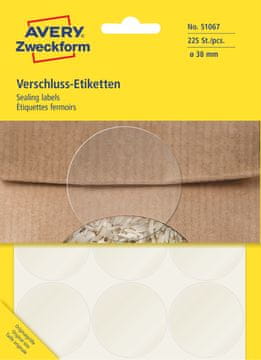 Avery Zweckform transparentne etikete za pečatenje 51067, okrogle premer 38 mm, 225 etiket/zavitek