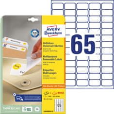Avery Zweckform odstranljive etikete L6026REV-25, 38.1 x 21.2 mm, bele, 1625 + 325 brezplačnih etiket/zavitek, A4, za tiskanje