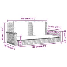 Vidaxl Gugalna klop z blazinami črna 119x56x48 cm poli ratan