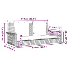 Vidaxl Gugalna klop z blazinami bež 119x56x48 cm poli ratan