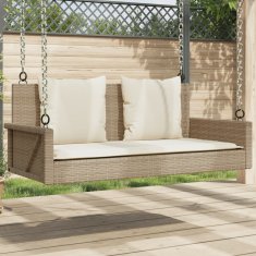 Vidaxl Gugalna klop z blazinami bež 119x56x48 cm poli ratan