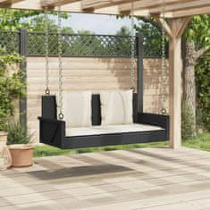 Vidaxl Gugalna klop z blazinami črna 119x56x48 cm poli ratan