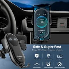 Netscroll Pametni brezžični avto polnilec in nosilec v enem, držalo za telefon in polnilec za avto z 360° rotacijo, pametno stojalo s senzorjem za avto, hitro brezžično polnjenje, avtomatski priklop, Phonezy