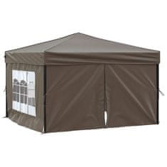 Vidaxl Zložljiv vrtni šotor s stranicami taupe 3x3 m