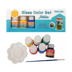 WOWO Barve za steklo, keramiko, porcelan, set za slikanje na steklu 6 barv x 25ml + paleta za slikanje s čopičem