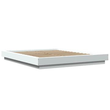 Vidaxl Posteljni okvir z LED lučkami bel 150x200 cm inženirski les