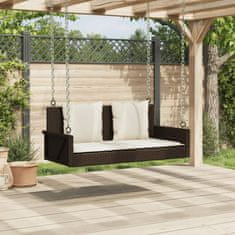 Vidaxl Gugalna klop z blazinami rjava 119x56x48 cm poli ratan