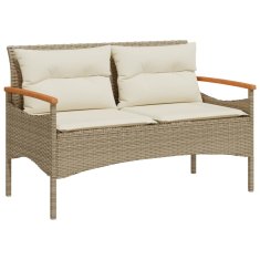 Vidaxl Vrtna klop z blazinami 116x62,5x74 cm bež poli ratan