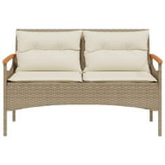 Vidaxl Vrtna klop z blazinami 116x62,5x74 cm bež poli ratan