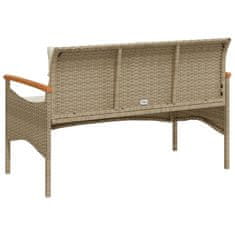 Vidaxl Vrtna klop z blazinami 116x62,5x74 cm bež poli ratan