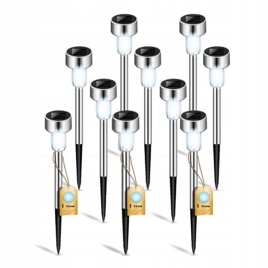 LUMILED 10x Solarna vrtna svetilka LED talna PALIS 31cm INOX/CHROM