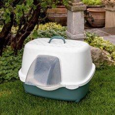 Stefanplast Chic Outdoor 56x54,5x39cm zunanje pokrito mačje stranišče z majhno streho za odvod vode belo/temno zeleno