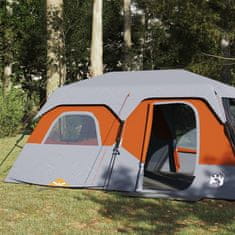 Vidaxl Šotor za kampiranje za 9 oseb siv in oranžen vodoodporen
