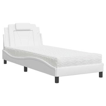 Vidaxl Postelja z vzmetnico Viana bela 90x190 cm umetno usnje