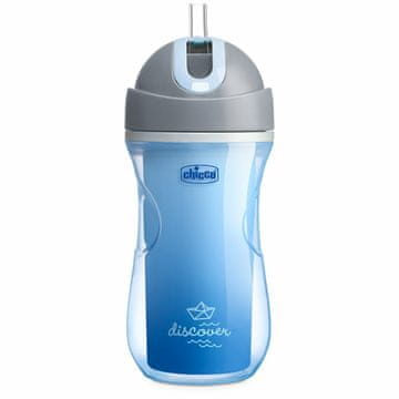 Chicco Steklena steklenica Termo s slamo iz 14m, 266ml, modre barve