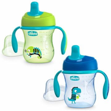Chicco Neprepustna skodelica s trdim ustnikom od 6m, 200ml, modra/zelena