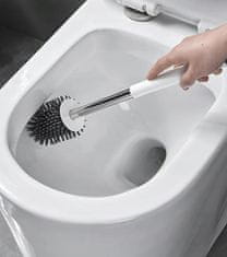 Silikonska antibakterijska WC ščetka s stojalom 42cm bela