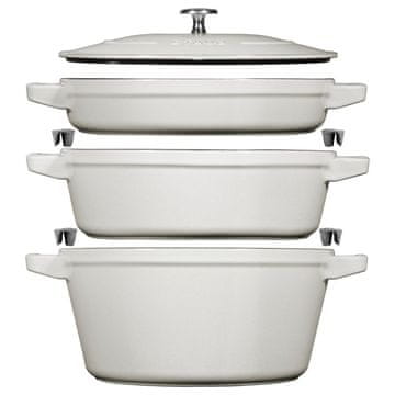 Staub Litoželezni beli set 2 litoželeznih loncev s pokrovom in ponvijo