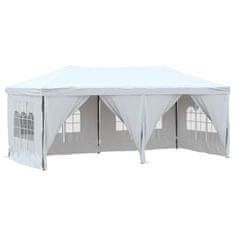 Vidaxl Zložljiv vrtni šotor s stranicami bel 3x6 m