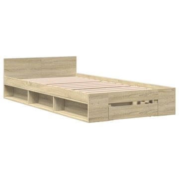 Vidaxl Posteljni okvir s predalom sonoma hrast 90x190 cm inž. les