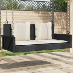 Vidaxl Gugalna klop z blazinami črna 119x56x48 cm poli ratan