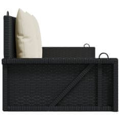 Vidaxl Gugalna klop z blazinami črna 119x56x48 cm poli ratan