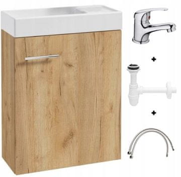 shumee Kopalniška omarica z umivalnikom 50x70 cm s pipo in sifonom, hrast, majhna