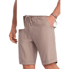 OMBRE Moške kratke hlače iz lanene mešanice svetlo rjave barve MDN125705 L