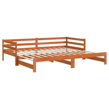 Vidaxl Izvlečna dnevna postelja voščeno rjava 90x200 cm trdna borovina