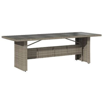 Vidaxl Vrtna miza s stekleno ploščo siva 240x90x75 cm poli ratan
