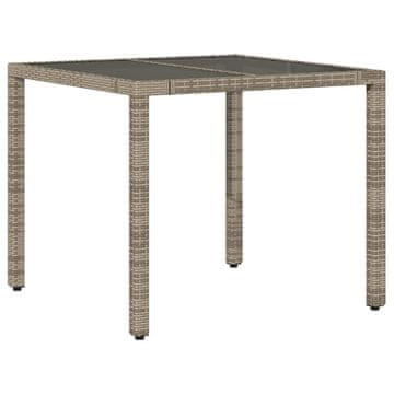 Vidaxl Vrtna miza s stekleno ploščo siva 90x90x75 cm poli ratan